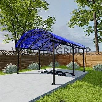 Арочный навес синего цвета, сотовый поликарбонат 6500*14000