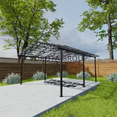 Двухскатный навес с арочным основанием прозрачного цвета, монолитный поликарбонат 4500*14000